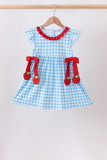 Blue Apple Appliqué Gingham Ruffle Dress Aaria Tees