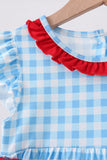 Blue Apple Appliqué Gingham Ruffle Dress Aaria Tees