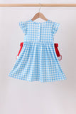 Blue Apple Appliqué Gingham Ruffle Dress Aaria Tees