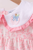 Pink Rose Apple Embroidery Ruffle Dress Aaria Tees