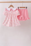Pink Rose Apple Embroidery Ruffle Dress Aaria Tees