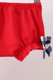 Navy Apple Smocked Gingham Bloomer Set Aaria Tees