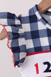 Navy Apple Smocked Gingham Bloomer Set Aaria Tees