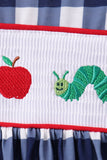 Navy Apple Smocked Ruffle Gingham Set Aaria Tees