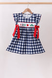 Navy Apple Smocked Gingham Dress Aaria Tees