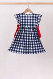 Navy Apple Smocked Gingham Dress Aaria Tees