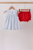 Blue Embroidered Swiss Dot Bloomer Set Aaria Tees
