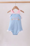 Blue pencil bow embroidery ruffle bubble Aaria Tees