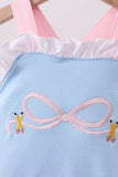 Blue pencil bow embroidery ruffle bubble Aaria Tees