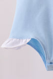 Blue pencil bow embroidery ruffle bubble Aaria Tees