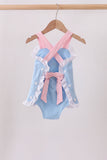 Blue pencil bow embroidery ruffle bubble Aaria Tees