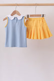 Blue bus bow embroidery ruffle skorts set Aaria Tees