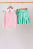 Pink apple bow embroidery skorts set Aaria Tees