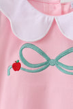 Pink apple bow embroidery skorts set Aaria Tees