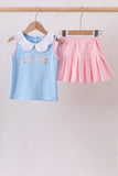 Blue pencil bow embroidery ruffle skorts set Aaria Tees