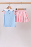 Blue pencil bow embroidery ruffle skorts set Aaria Tees