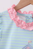 Blue Stripe Schoolhouse Appliqué Ruffle Set Aaria Tees