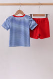 Blue Stripe Schoolhouse Appliqué Set Aaria Tees