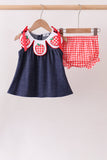 Navy Apple Applique Denim Bloomer Set Aaria Tees