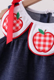 Navy Apple Applique Denim Bloomer Set Aaria Tees