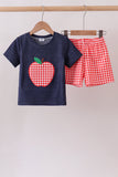 Navy Apple Applique Denim Set Aaria Tees