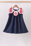 Navy Apple Applique Denim Dress Aaria Tees
