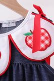 Navy Apple Applique Denim Dress Aaria Tees
