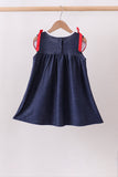 Navy Apple Applique Denim Dress Aaria Tees
