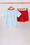 Blue Apple Pencil Embroidered Set Aaria Tees