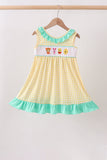 Mustard Honey Bear Embroidered Dress Aaria Tees