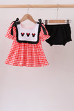 Red Character Plaid Embroidered Bloomer Set Aaria Tees
