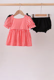 Red Character Plaid Embroidered Bloomer Set Aaria Tees