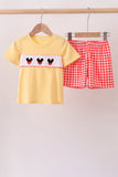 Mustard Character Plaid Embroidered Short Set Aaria Tees