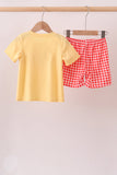 Mustard Character Plaid Embroidered Short Set Aaria Tees