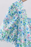Blue Floral Tiered Women Dress Aaria Tees