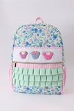 Blue Floral Character French Knot Ruffle Backpack Aaria Tees