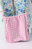 Blue Floral Character French Knot Ruffle Backpack Aaria Tees