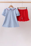Blue Apple Appliqué Ruffle Set Aaria Tees