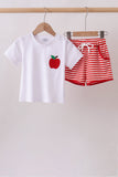 Red Stripe Apple Embroidered Set Aaria Tees