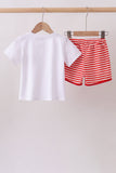Red Stripe Apple Embroidered Set Aaria Tees