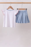 Blue Apple Embroidered Skorts Set Aaria Tees