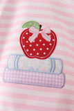 Pink Stripe Apple Book Applique Bubble Aaria Tees