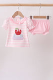 Pink Stripe Apple Book Applique Bubble Aaria Tees