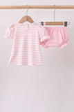 Pink Stripe Apple Book Applique Bubble Aaria Tees
