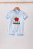 Blue Stripe Apple Book Appliqué Romper Aaria Tees