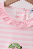 Pink Stripe Apple Book Appliqué Dress Aaria Tees