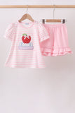 Pink Stripe Apple Book Appliqué Ruffle Set Aaria Tees