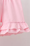 Pink Stripe Apple Book Appliqué Ruffle Set Aaria Tees