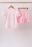 Pink Stripe Apple Book Appliqué Ruffle Set Aaria Tees