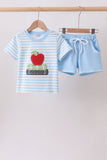 Blue Stripe Apple Book Appliqué Set Aaria Tees